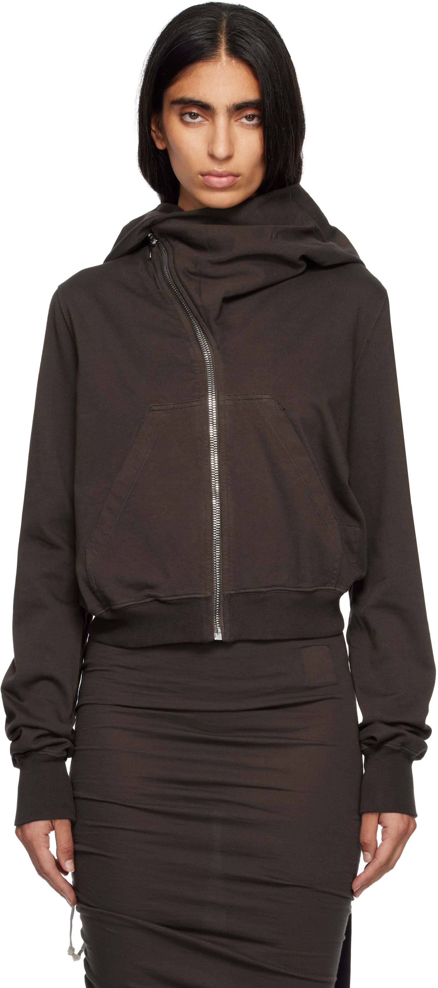 Суитчър Rick Owens Concordians Mountain Asymmetrical Zip Hoodie Кафяво | DS02E7247 RIG, 0