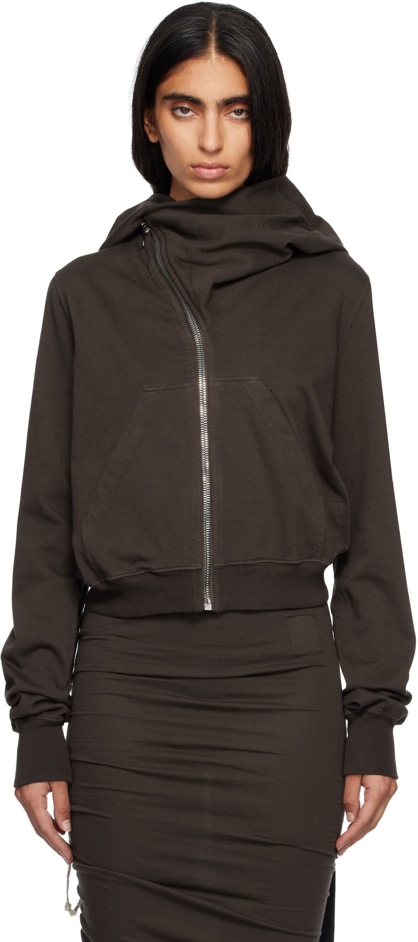 Суитчър Rick Owens Concordians Mountain Asymmetrical Zip Hoodie Кафяво | DS02E7247 RIG