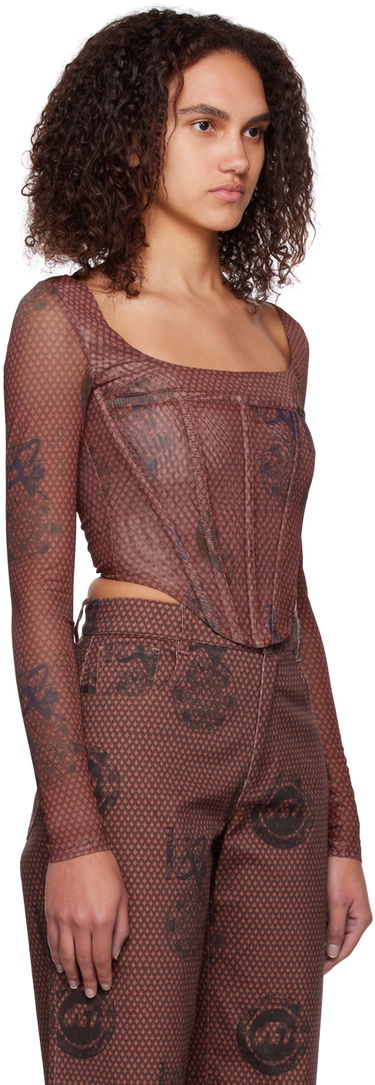 Съкратен топ Miaou Miaou Maude Long Sleeve Corset Top Кафяво | 7065PM1ATL, 1