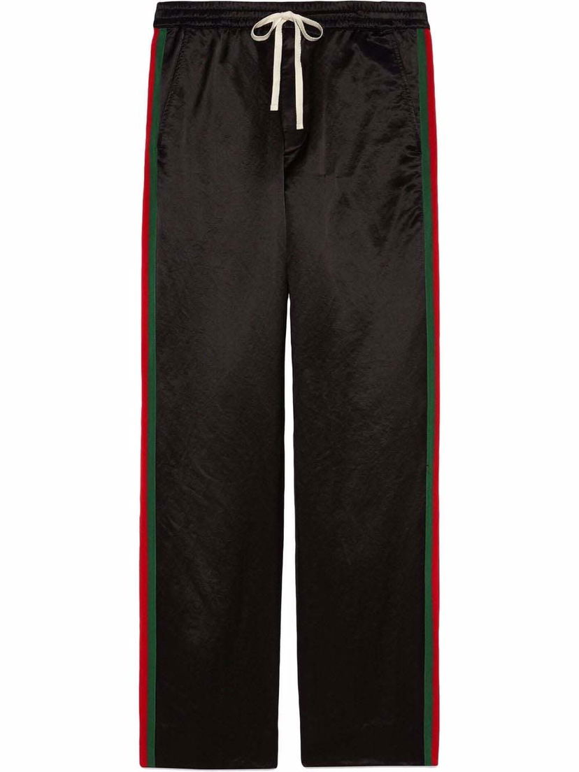 Спортни панталони Gucci Web-Panel Track Pants Black/Red/Green Черно | 654880 ZAGU7 1043