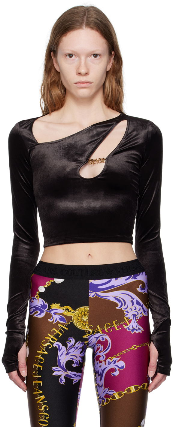 Съкратен топ Versace Jeans Couture Cutout Long Sleeve T-Shirt Черно | E75HAH605_EN0225, 0