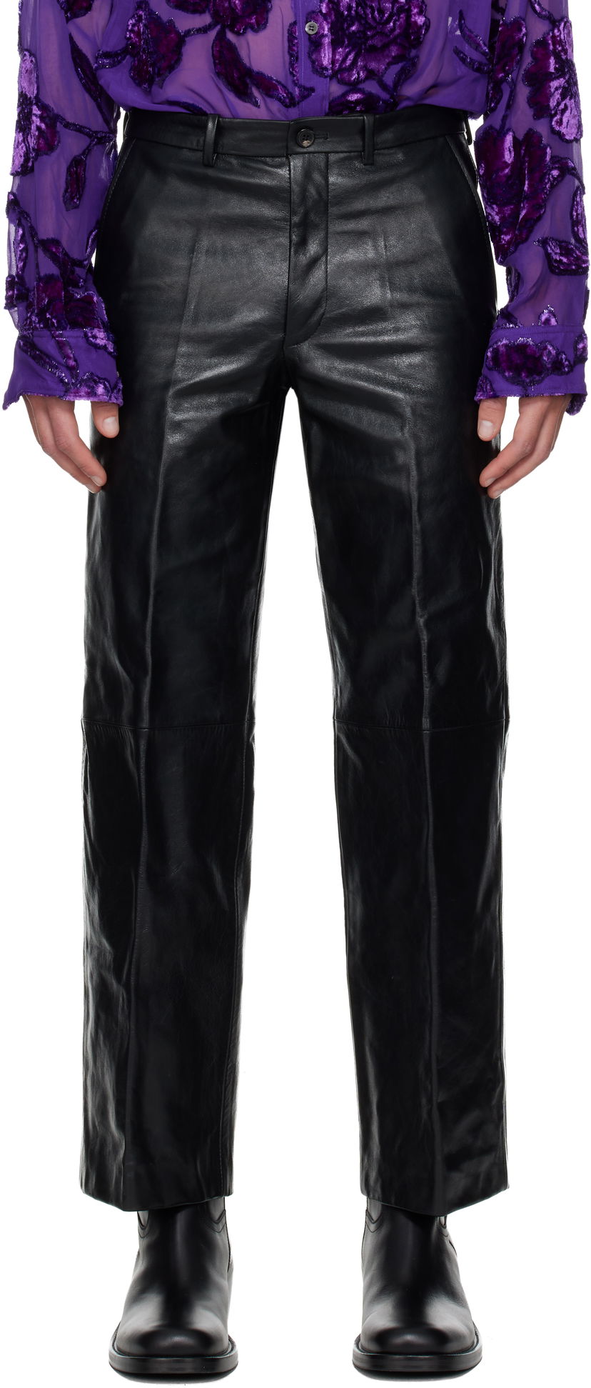 Панталони Dries Van Noten Dries Van Noten Cropped Leather Pants Черно | 252-021807-2370