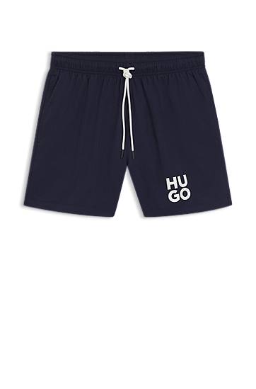 Бански BOSS Drawstring swim shorts with stacked-logo print Тъмно синьо | 50545464