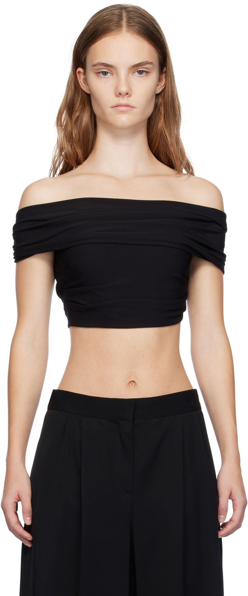 Съкратен топ Casablanca Draped Crop Top T-shirt Черно | WF24-TP-063-01