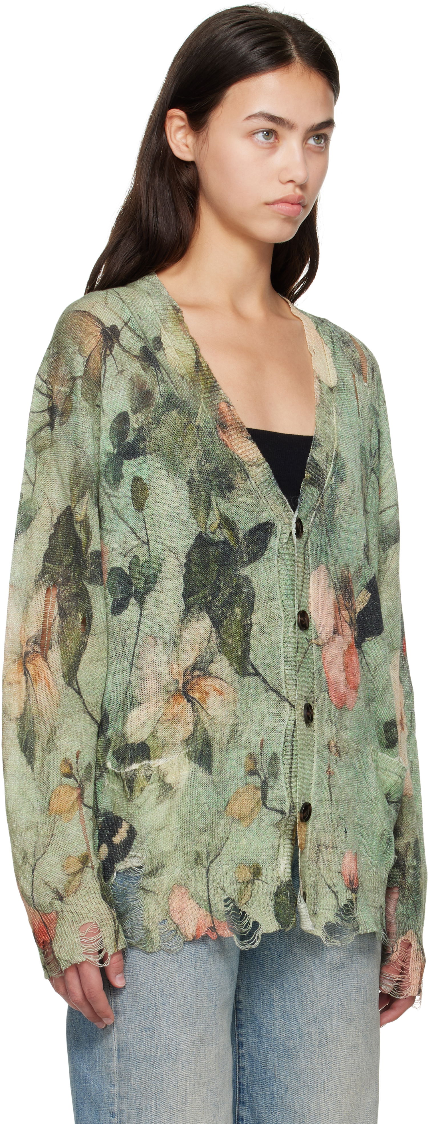 Пуловер R13 R13 Boyfriend Floral Cardigan Зелено | R13WY200-Y227A, 1