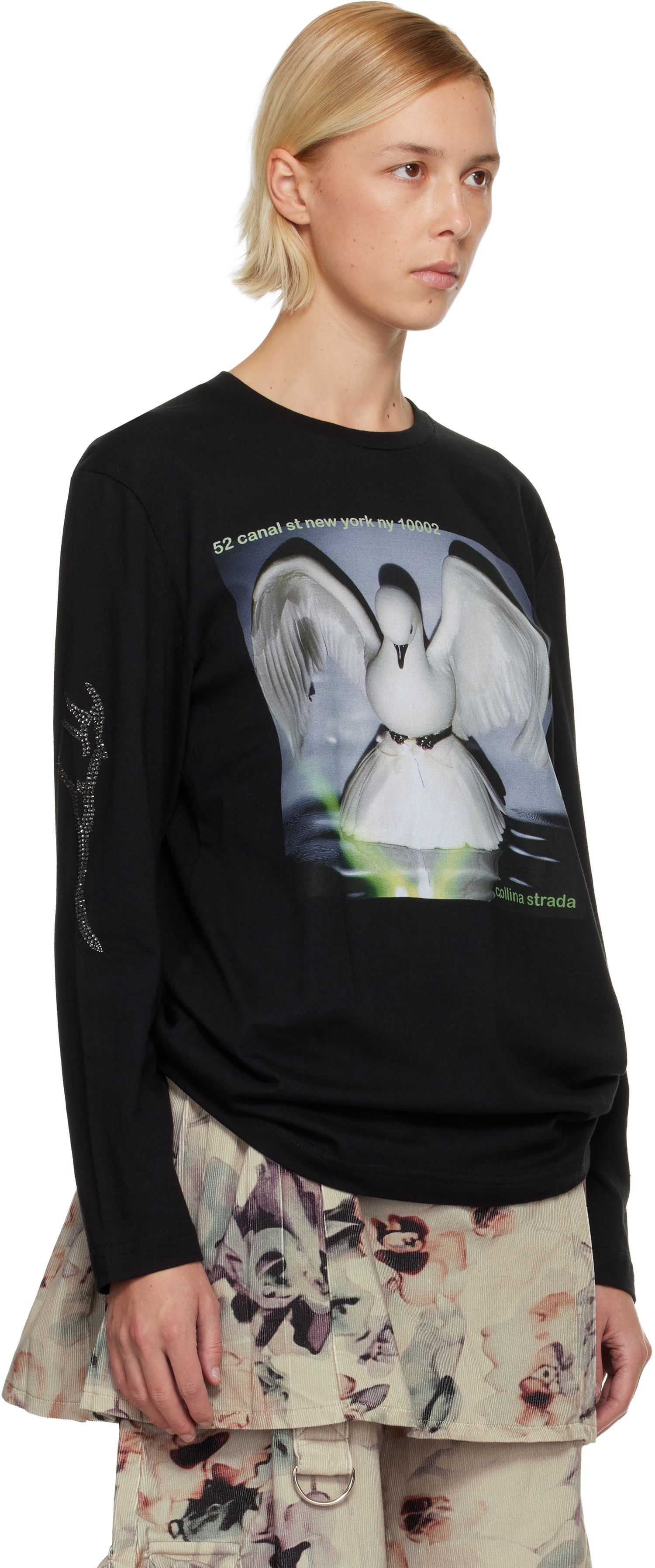 Тениска Collina Strada '52 Canal' Long Sleeve Rhinestone Graphic T-shirt Черно | XX3054, 1