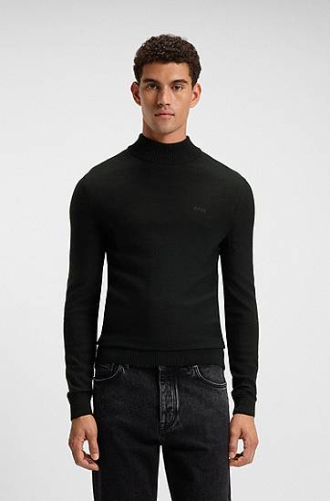 Пуловер BOSS Wool-blend rollneck sweater with embroidered logo Черно | 50501761, 1