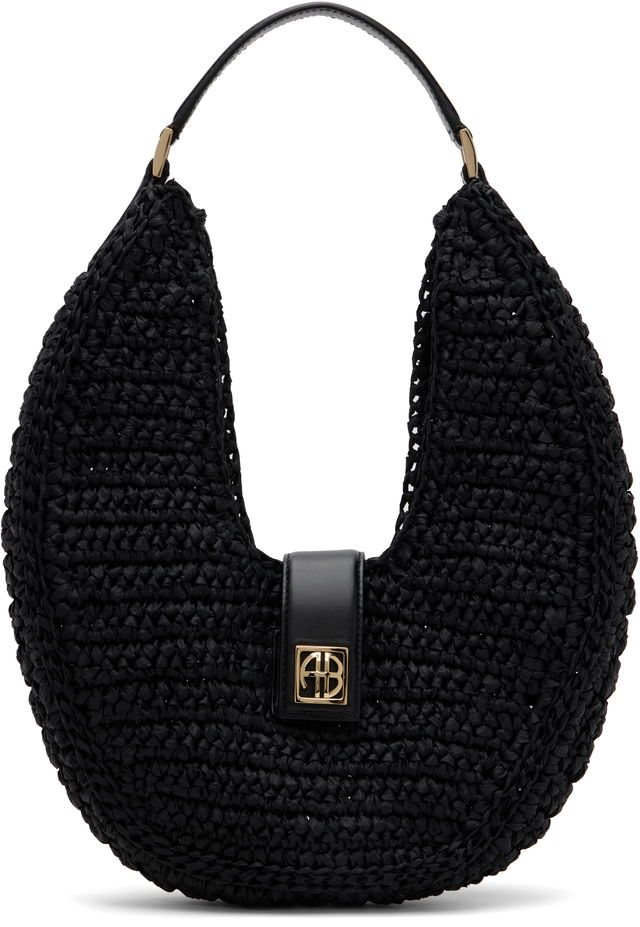 ANINE BING Lou Monogram Raffia Hobo Bag