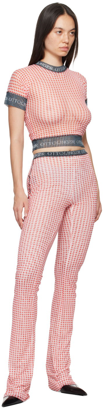 Съкратен топ Ottolinger Ottolinger Check Mesh T-Shirt Червено | 1010101821, 3