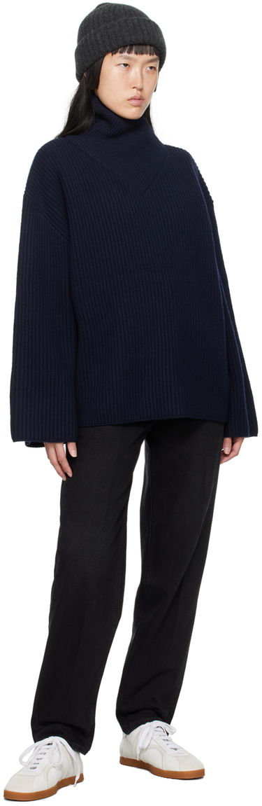 Пуловер TOTEME Turtleneck Ribbed Wool-Blend Sweater Синьо | 234-WRTWTP160-YA0007, 3