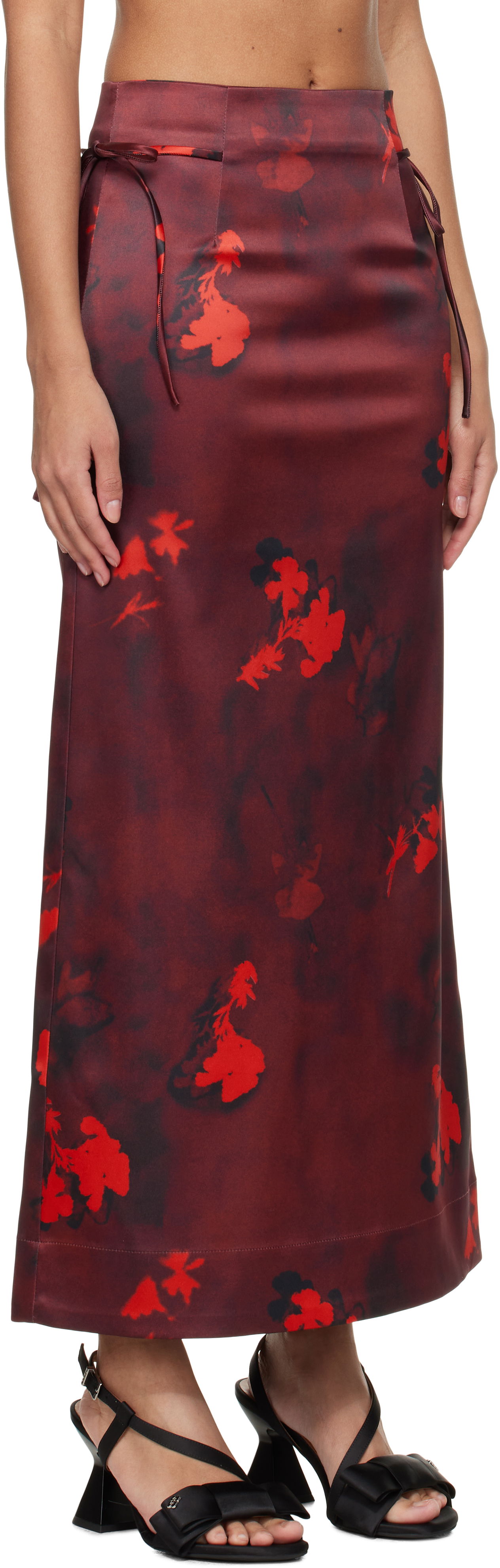 Пола GANNI Ganni Printed Satin Maxi Skirt Червено | W0012, 1