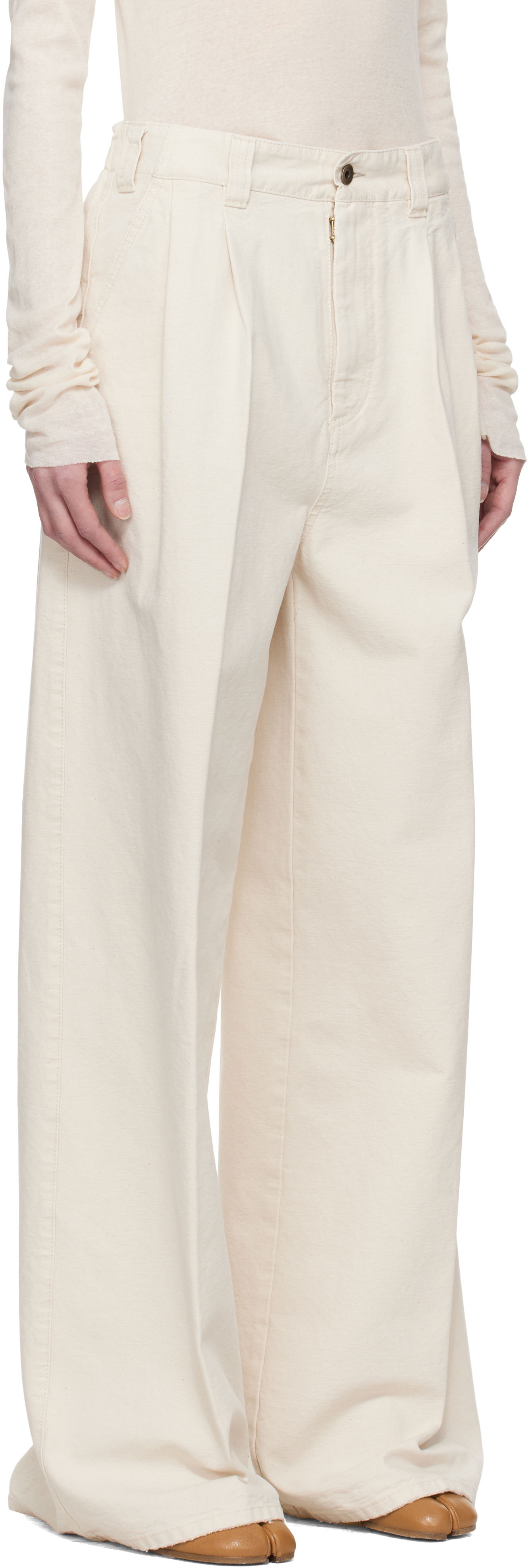 Панталони Maison Margiela Maison Margiela Pleated Wide-Leg Jeans Бяло | S51KA0605 M35261, 1