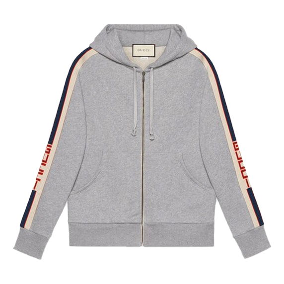 Суитчър Gucci Stripe Webbing Zipper Hoodie Сиво | 497250X9I971295, 0