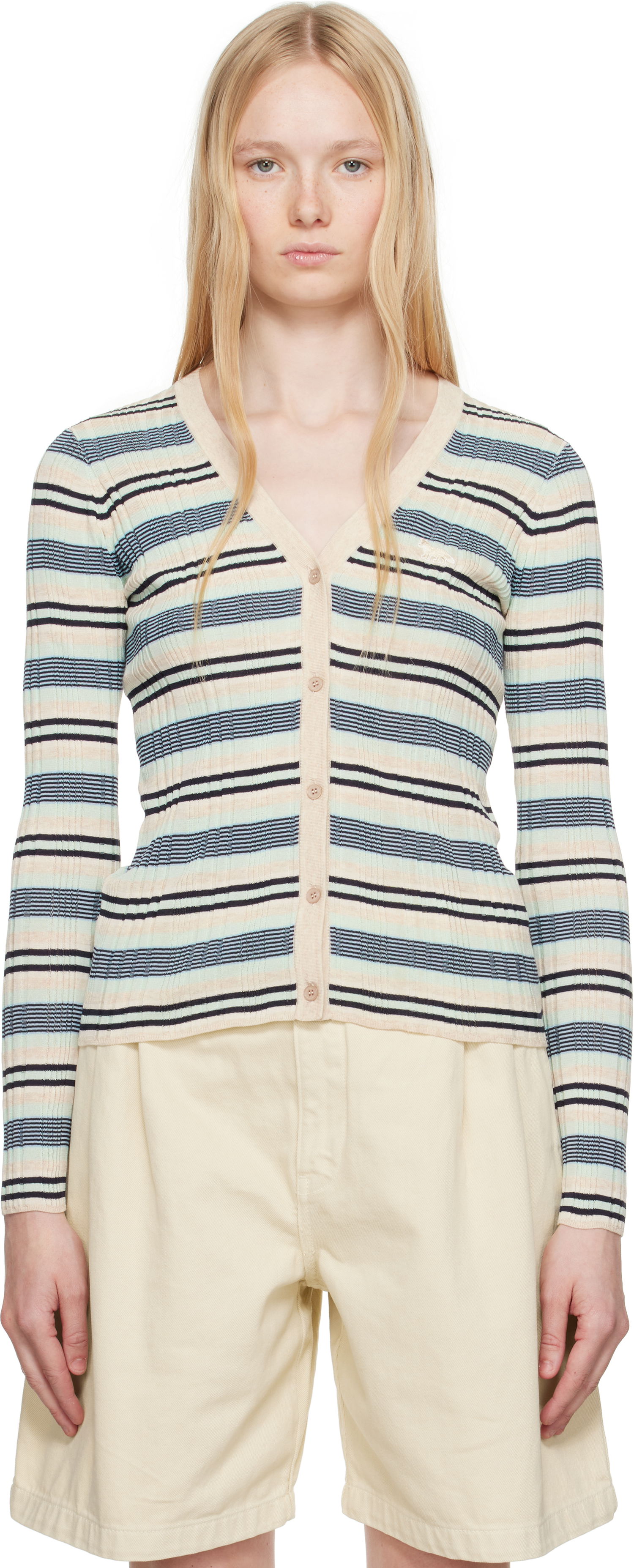 Пуловер MAISON KITSUNÉ Maison Kitsuné Fine Rib Striped Cardigan Многоцветен | OW00505KT1122, 0