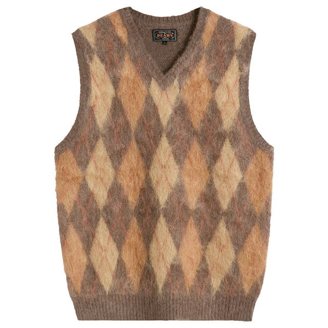 Mohair Argyle Knit Vest, Size Small
