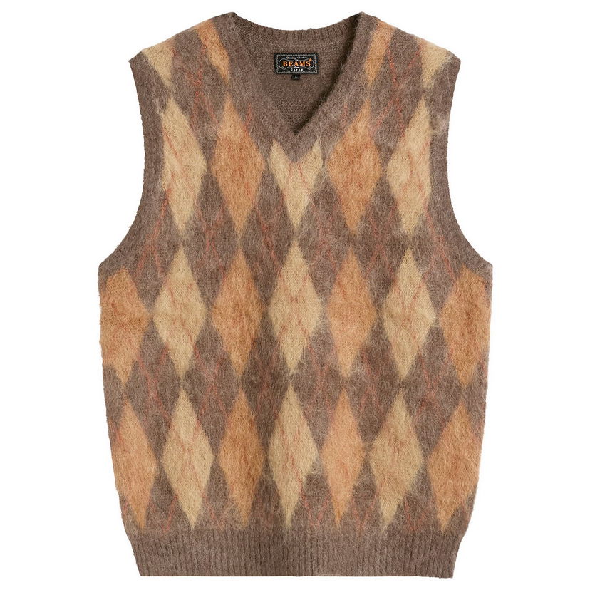Жилетка BEAMS Mohair Argyle Knit Vest, Size Small Многоцветен | 3805-0067-048-28