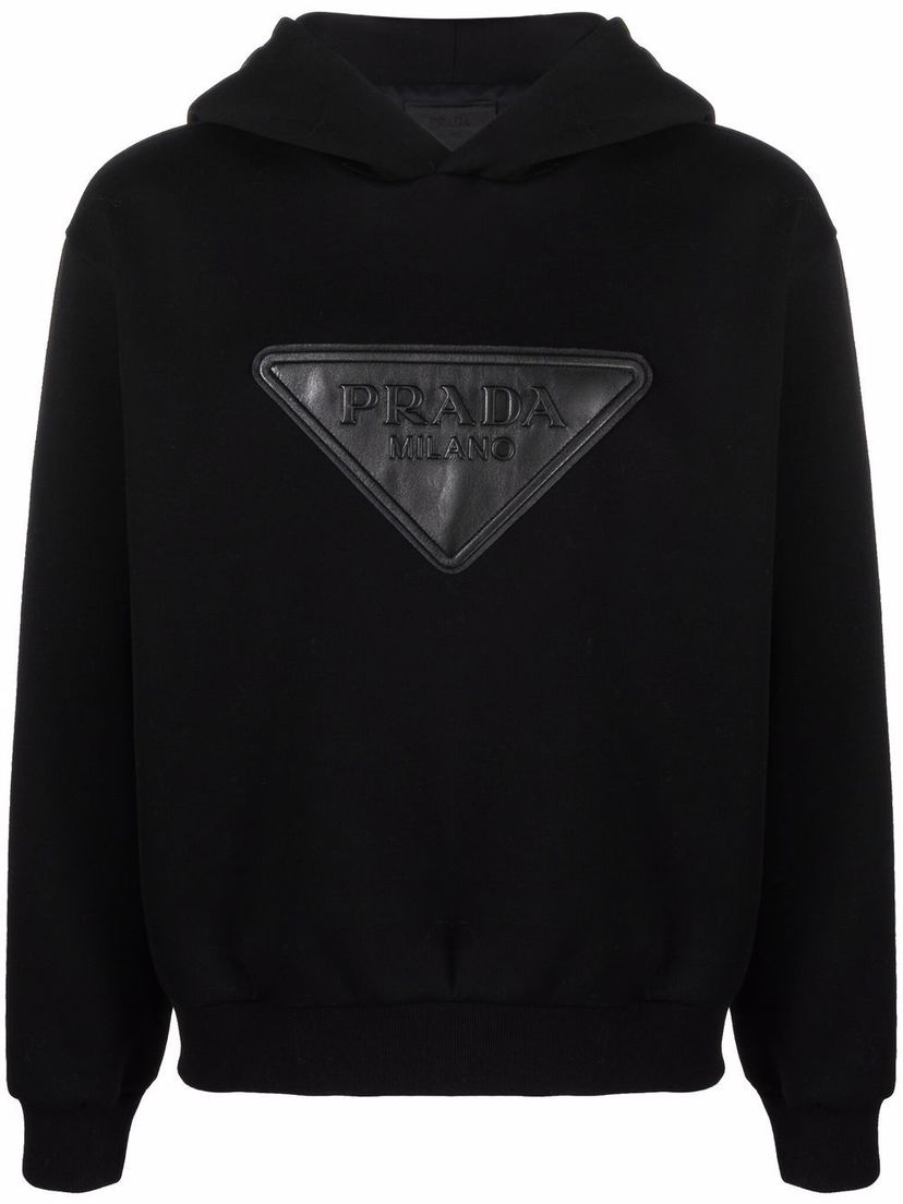Суитчър Prada Logo Leather Patch Hoodie Black Черно | UJL200S21210GS
