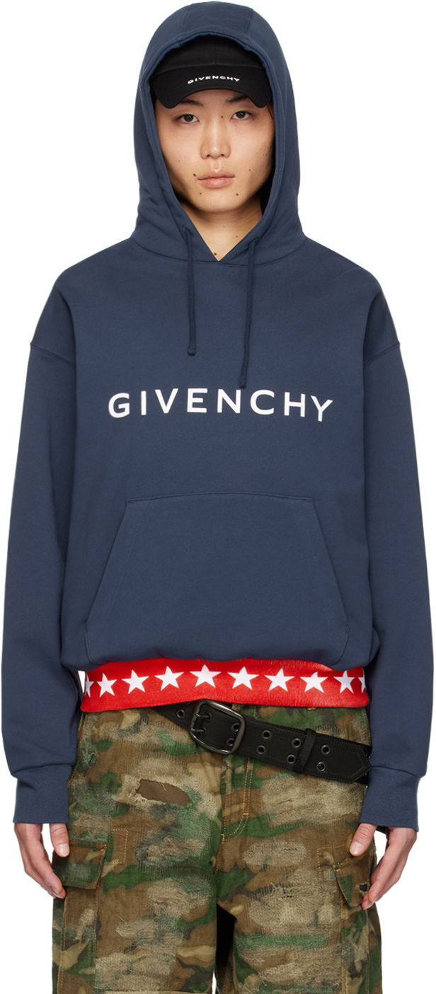 Суитчър Givenchy Dropped Shoulder Hoodie Тъмно синьо | BMJ0LA3YJL402, 0