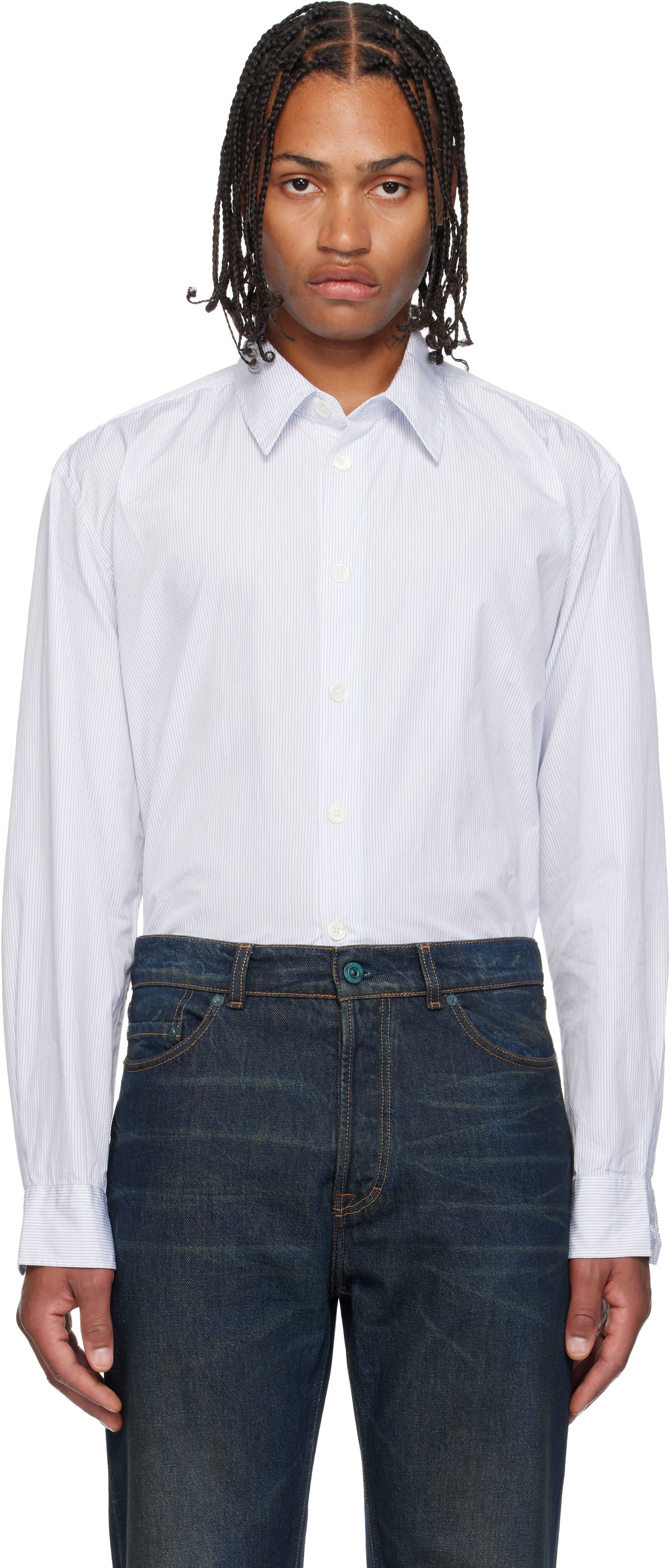 Риза OUR LEGACY Beyond Striped Button-Up Shirt Бяло | M4252BD, 0