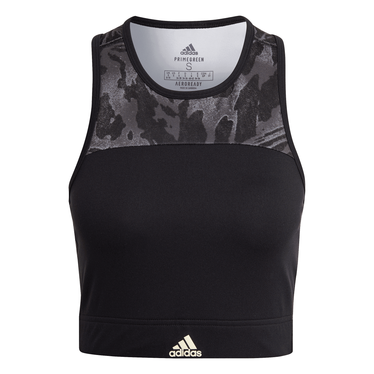 Съкратен топ adidas Originals Training Primegreen Camo Crop Top Черно | GV6581, 0
