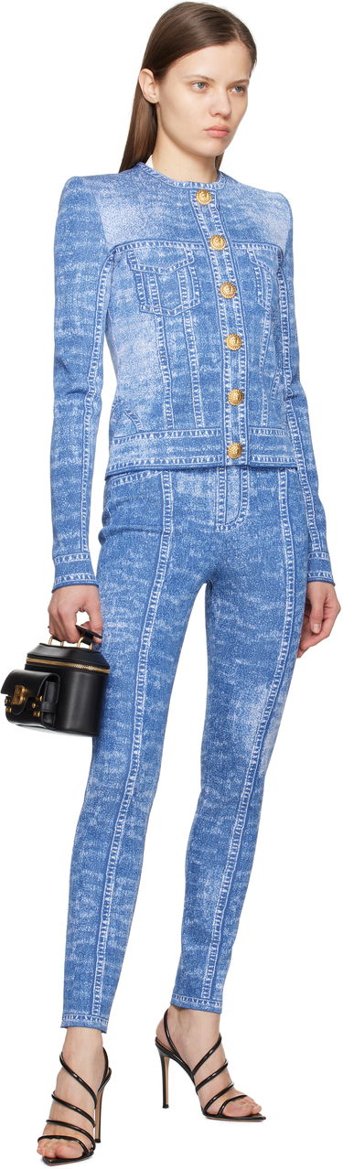 Комплект Balmain Balmain Jacquard Knit Denim Cardigan Синьо | EF1KL220KH80, 3