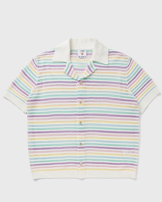 Crochet Knit Striped Polo Shirt