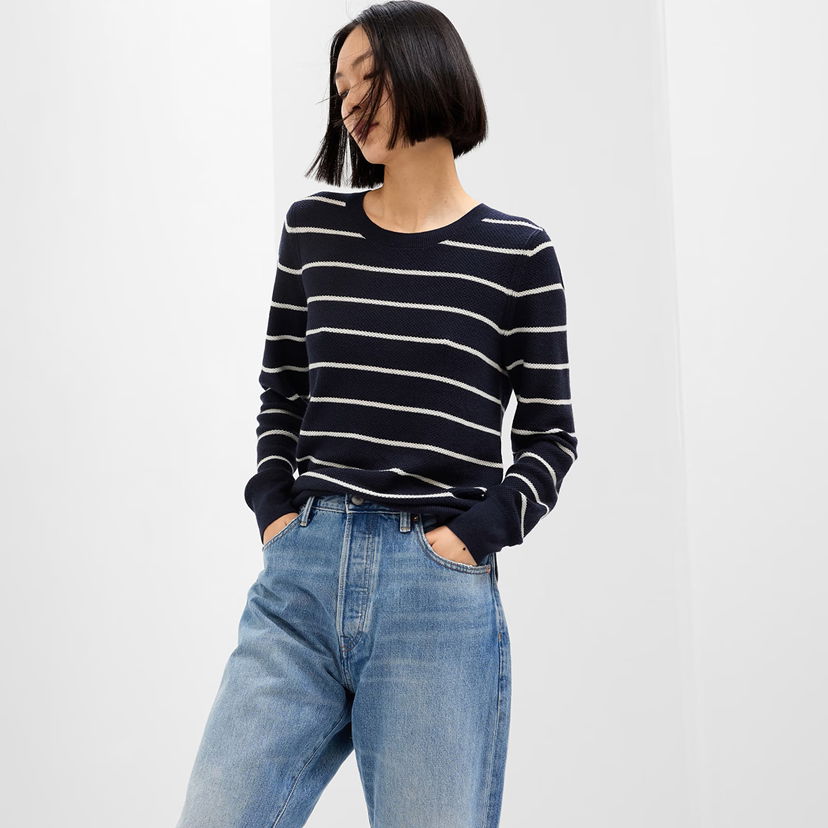 Пуловер GAP Sweater Bella Crew Navy Stripe L Черно | 745504-01