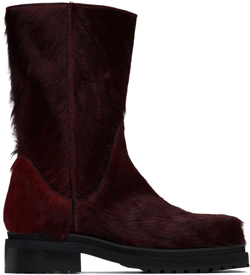 Облекло Eckhaus Latta Eckhaus Latta Stacked Calf Hair Boots Бургунди | FEKLMSTB303O23