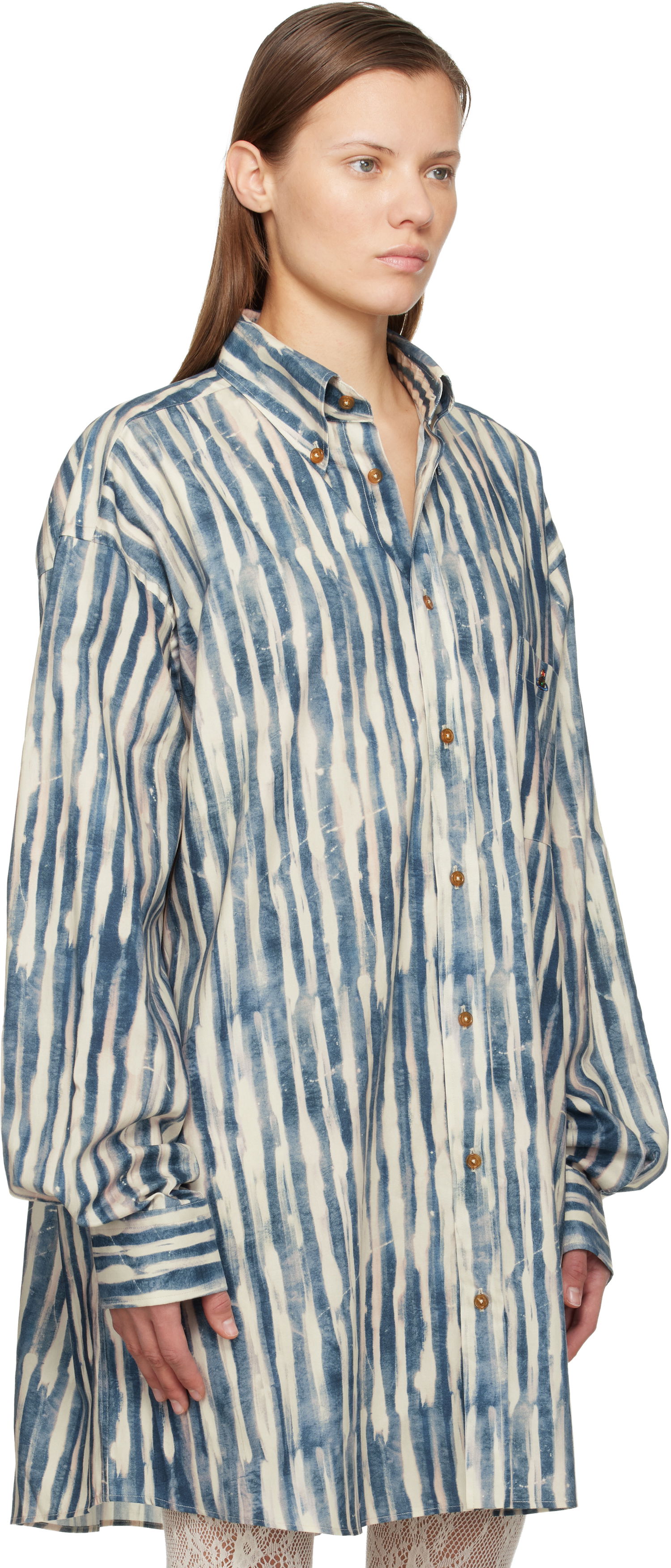 Риза Vivienne Westwood Vivienne Westwood Cotton Poplin Hand-Painted Stripe Oversized Shirt Многоцветен | 35010021-W018R-, 1