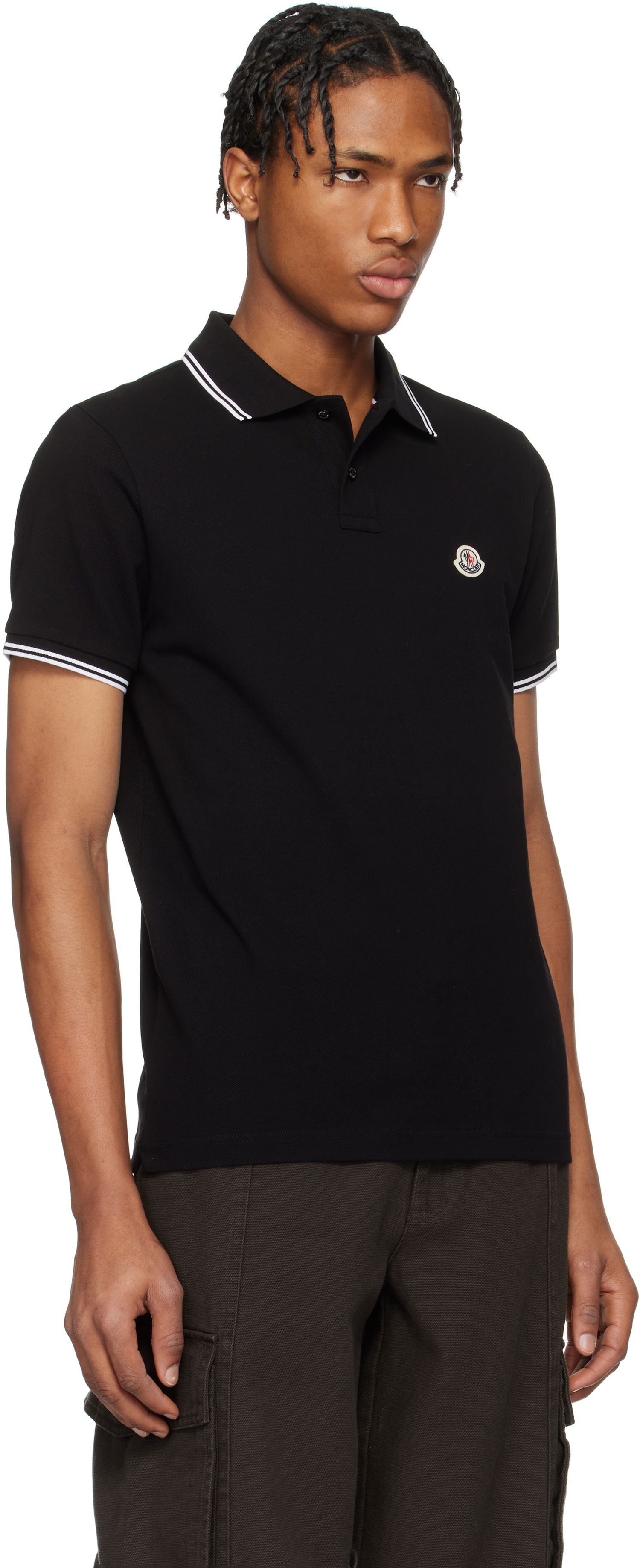 Поло тениска Moncler Moncler Cotton Piquet Polo with Striped Trim Черно | K10918A0003184556, 1