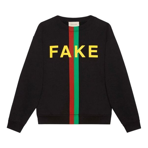 Пуловер Gucci 'Fake/Not' Print Sweatshirt Черно | 635847-XJCXY-1082