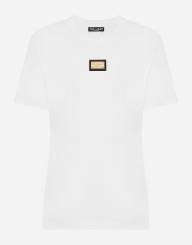 Тениска Dolce & Gabbana Cotton Jersey T-shirt With Dg Logo Tag Бяло | F8N08TFU7EQW0800, 0