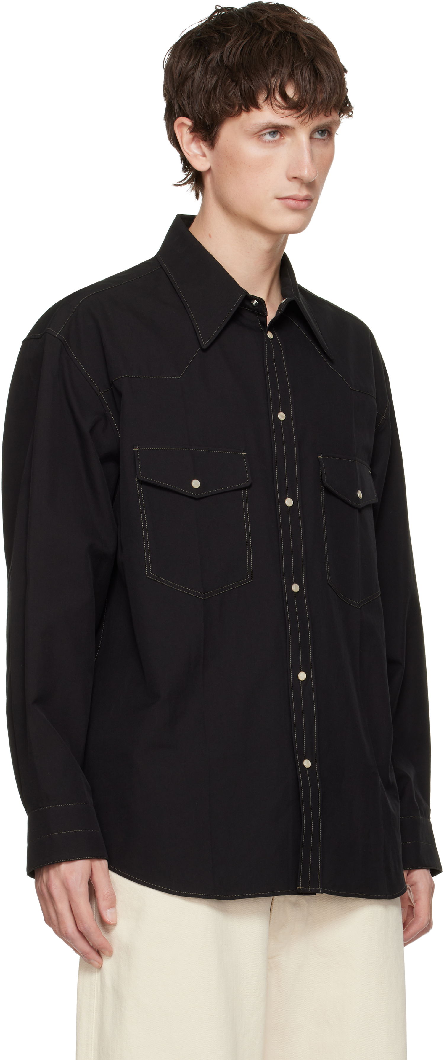 Риза LEMAIRE Western Snap-Button Shirt with Contrast Stitching Черно | SH1193 LF1475, 1