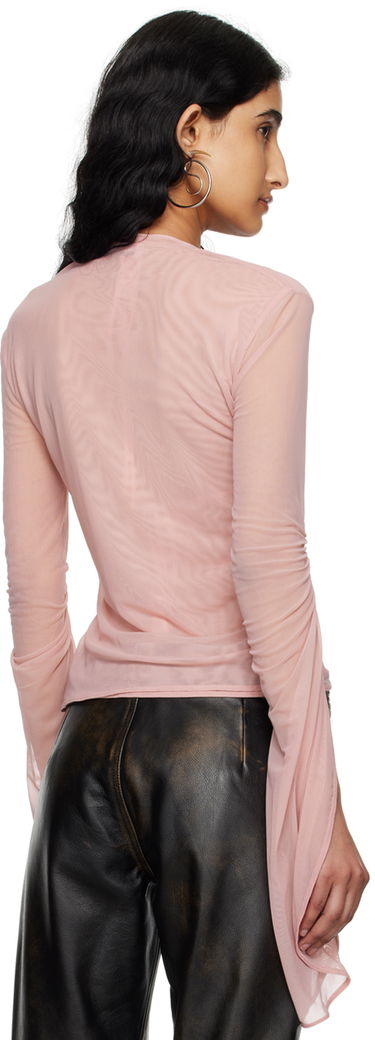 Тениска Blumarine Blumarine Crystal-Embellished Mesh Long Sleeve T-Shirt Розово | P444T029A, 2