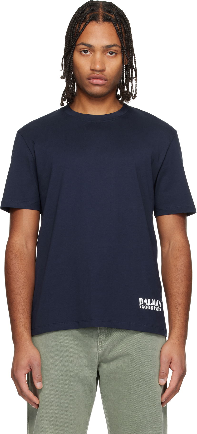 Тениска Balmain Small 75008 Paris Stamp Printed T-shirt Тъмно синьо | FH1EG000BD04