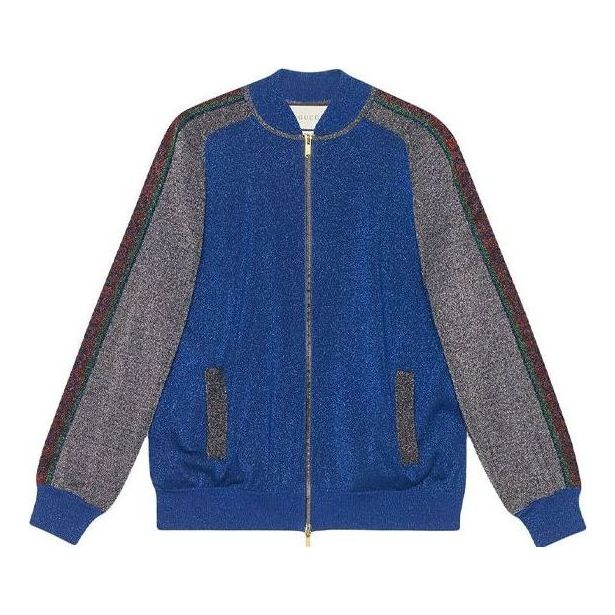 Яке бомбър Gucci Wool Bomber Jacket with Stripes Синьо | 579749-XKAQ9-4034, 0