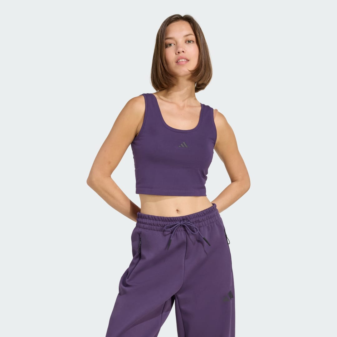 Потник adidas Performance Essentials Small Logo Cotton Crop Tank Top Лилаво | KB7127, 0