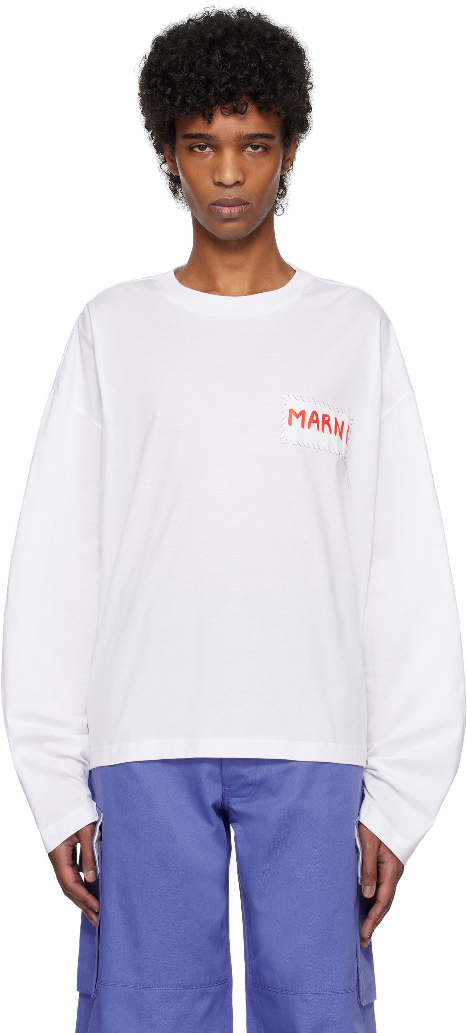 Тениска Marni Marni Logo Patch Long Sleeve T-Shirt Бяло | HUMU0325X1 UTC446, 0