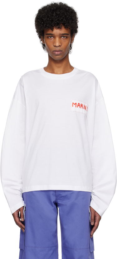 Тениска Marni Marni Logo Patch Long Sleeve T-Shirt Бяло | HUMU0325X1 UTC446, 0