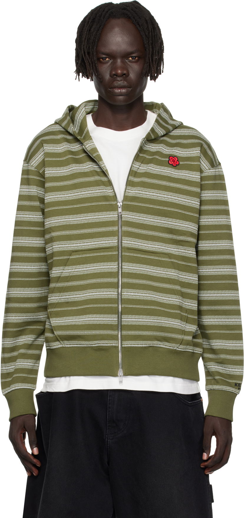 Суитчър KENZO Kenzo Paris 'Boke Flower' Striped Embroidered Zip-Up Hoodie Зелено | FF65HO2524MS