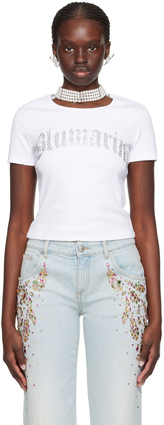 Тениска Blumarine Crystal-Cut T-Shirt Бяло | P422T048A, 0