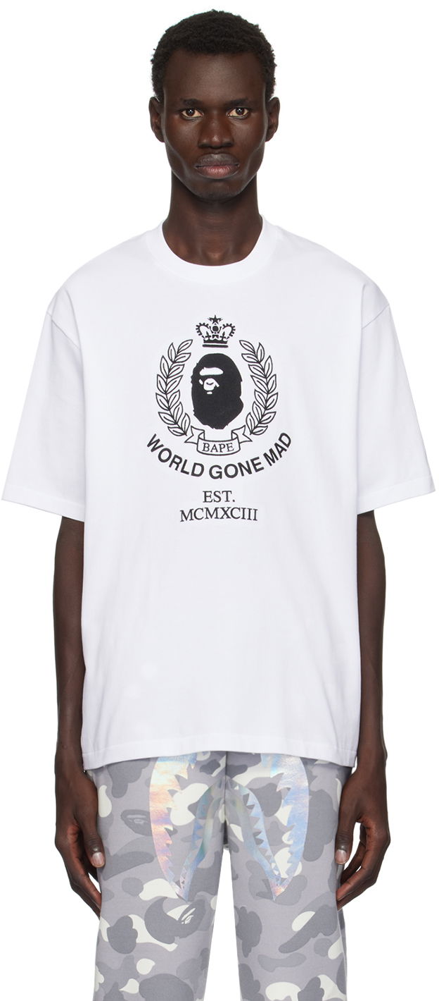 Тениска BAPE Crest College Relaxed Fit T-shirt Бяло | 001TEK801339M