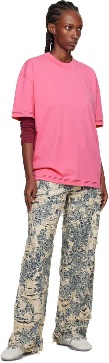 Тениска Acne Studios Oversized Crewneck T-shirt with Contrast Stitching Розово | CL0388-, 4