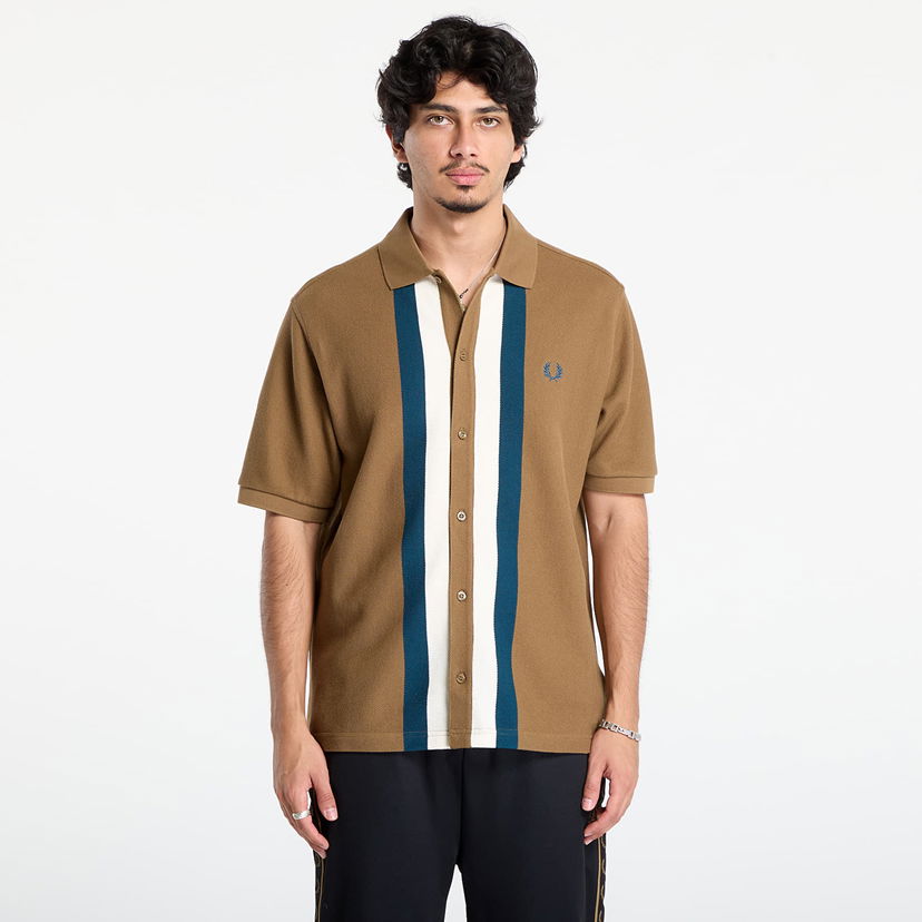 Поло тениска Fred Perry Fred Perry Panelled Button Through Polo Shirt Кафяво | M8522 P96