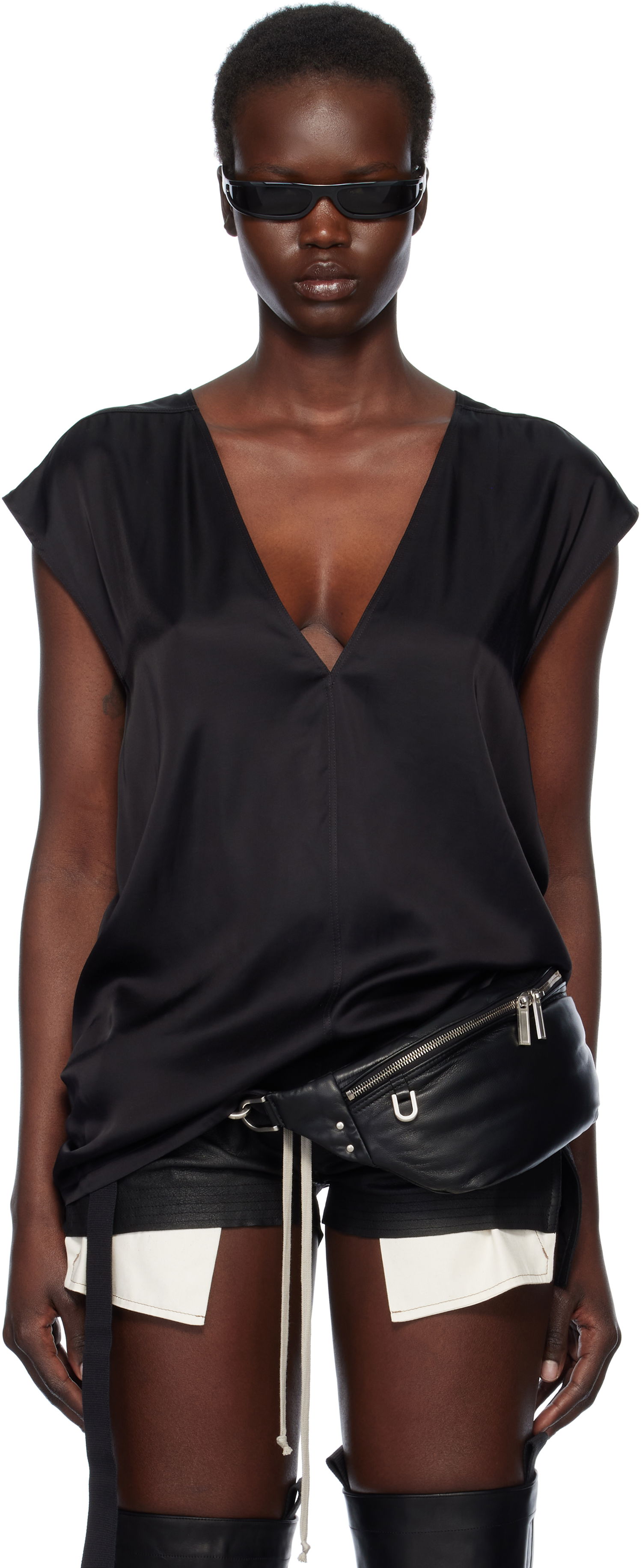 Потник Rick Owens Rick Owens Hollywood Dylan Silk T-Shirt Черно | RP01E7118 SCH, 0