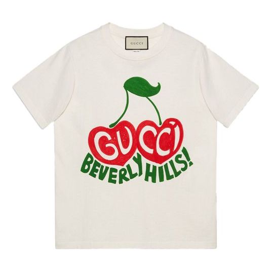 Тениска Gucci Gucci Beverly Hills Cherry Print T-Shirt Бяло | 580762-XJCRJ-9095