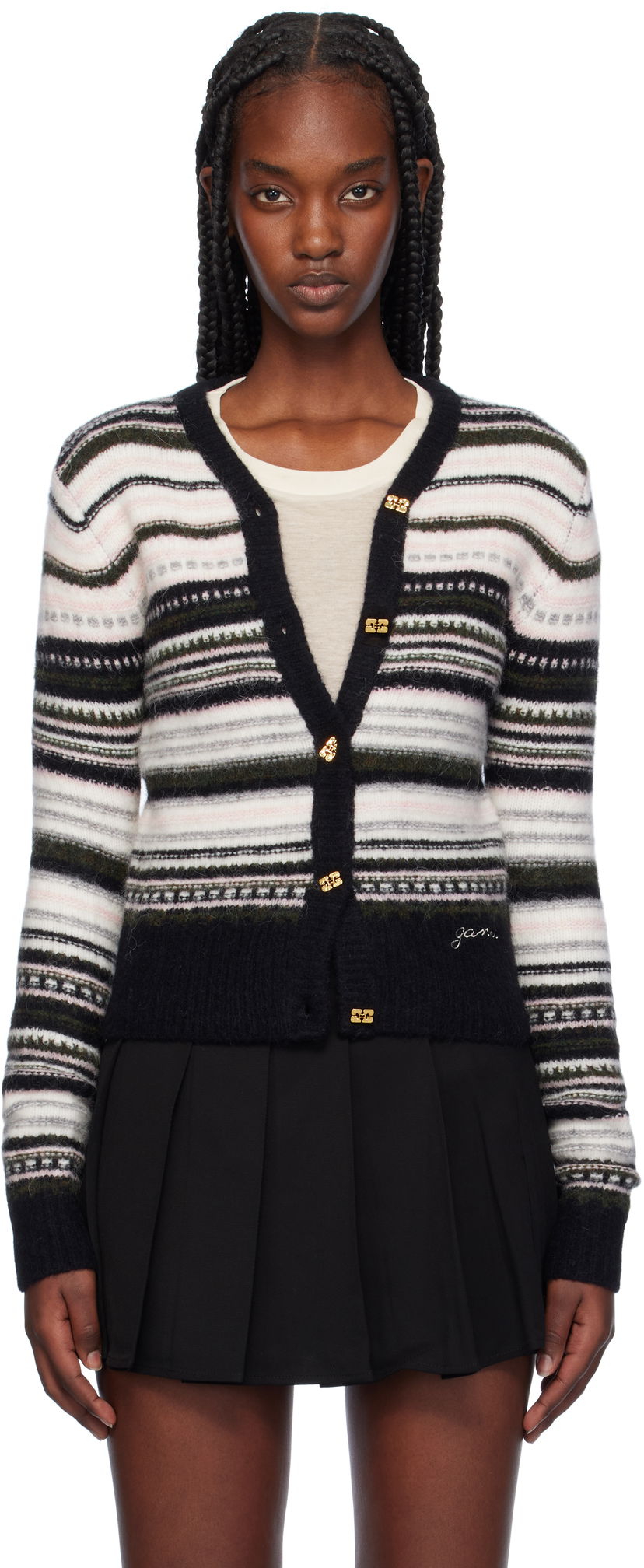 Пуловер GANNI Stripe Cardigan Черно | K2326