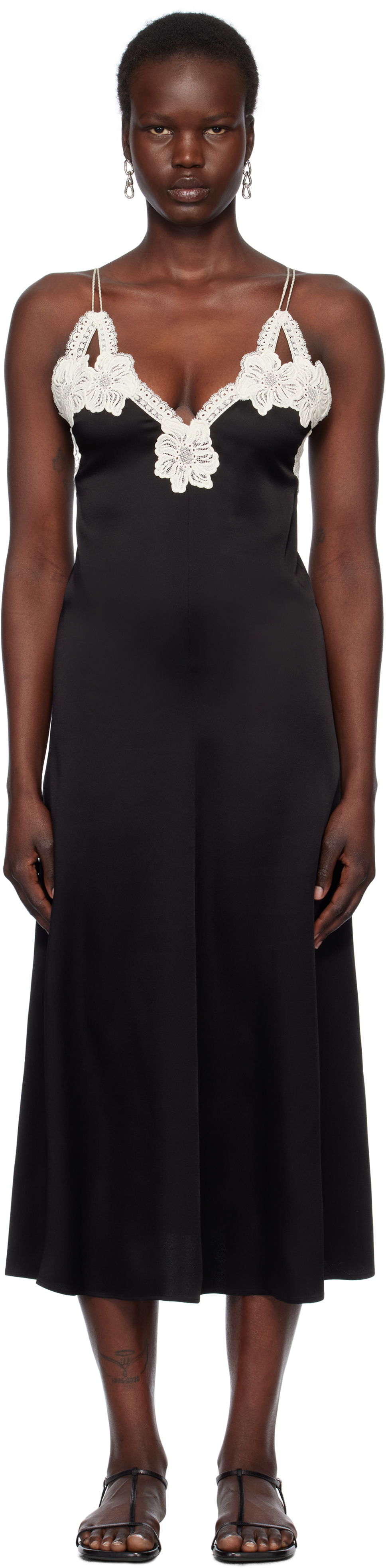 Pокля Jil Sander Jil Sander Lace Trim Slip Midi Dress Черно | J02CT0468_J76018, 0