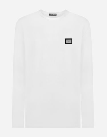 Тениска Dolce & Gabbana Long-sleeved T-shirt With Logo Tag Бяло | G8PV0TG7F2IW0800, 0