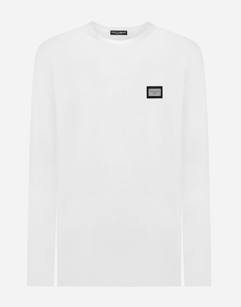 Тениска Dolce & Gabbana Long-sleeved T-shirt With Logo Tag Бяло | G8PV0TG7F2IW0800